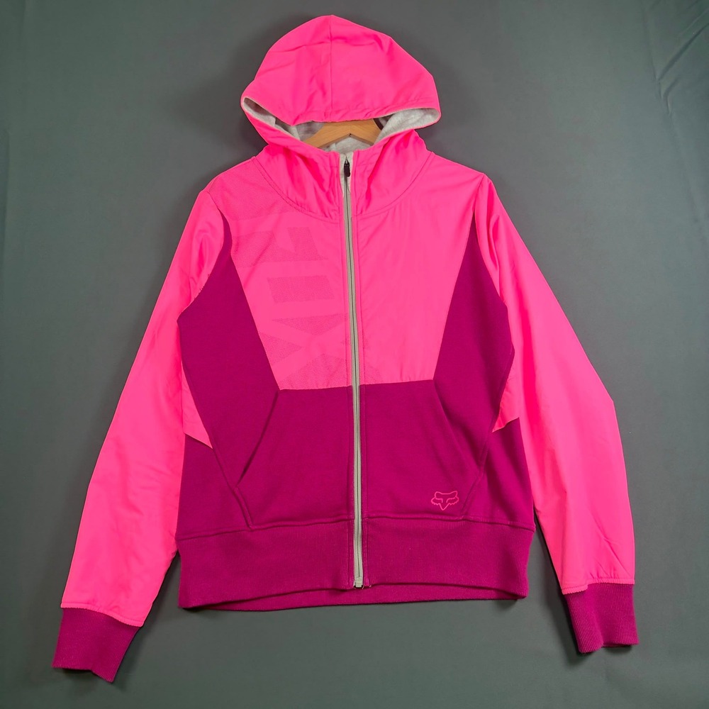 FOX Racing Full Zip Hoodie Women's Medium Neon Pink Magenta Y2K Jacket